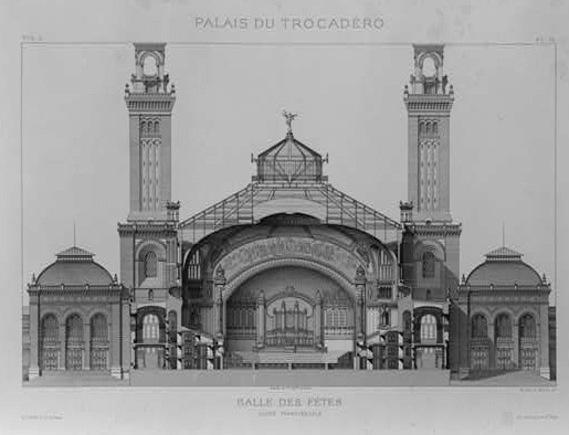 1878: Section of the Palais facade, with the organ