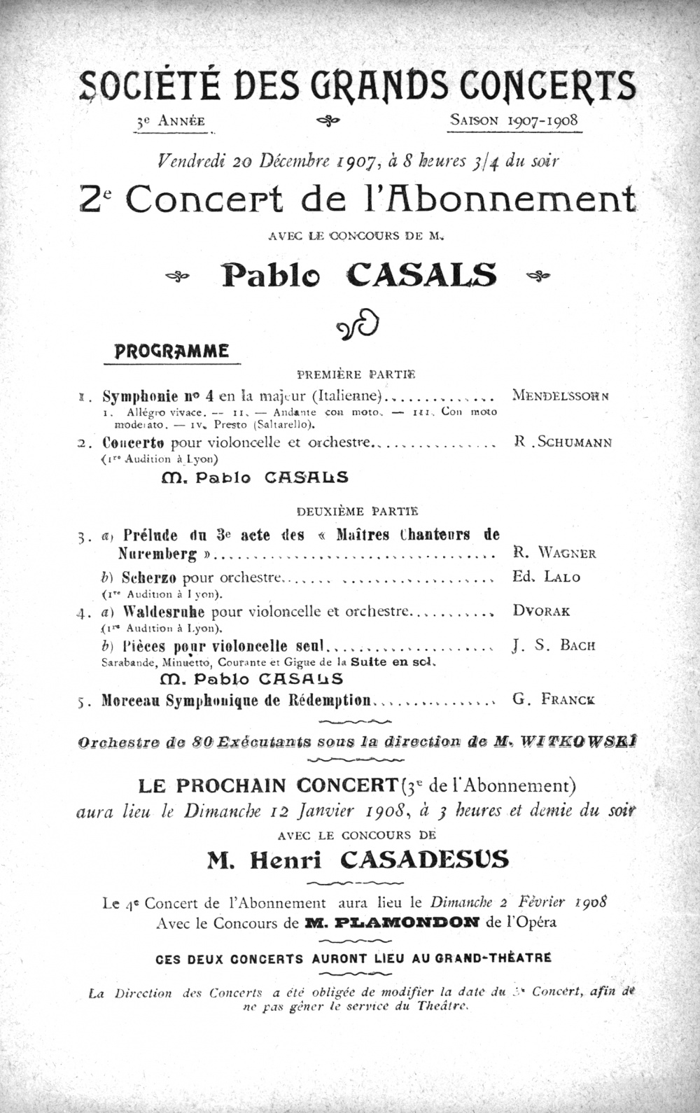 Société philharmonique 1908 affiche Casals